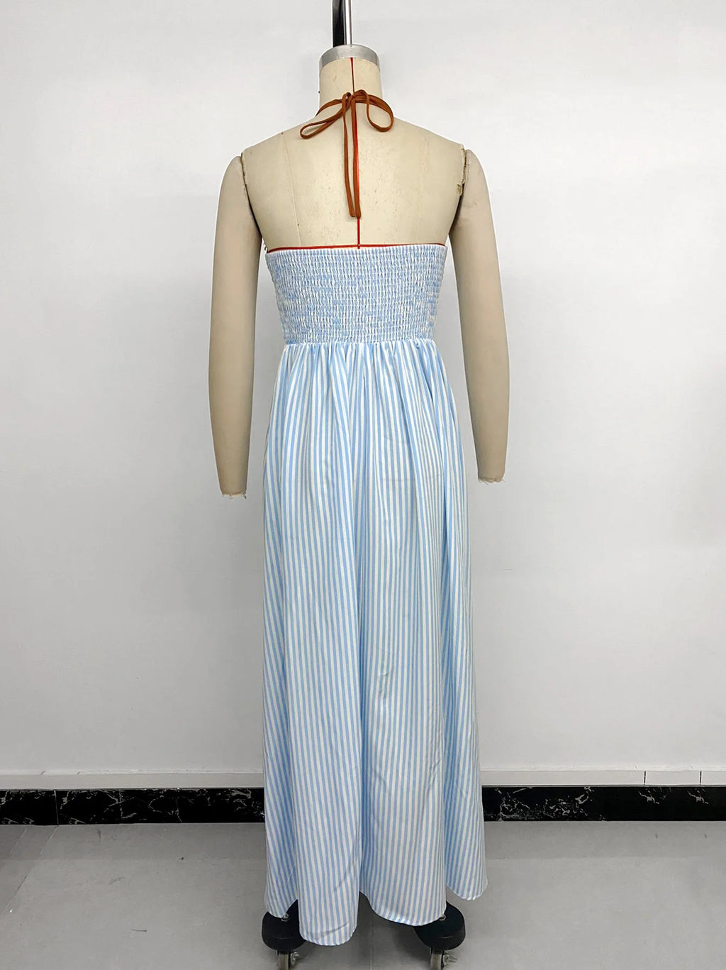 Sea Breeze Striped Deep V Beach Dress With Backless Sleeveless Maxi