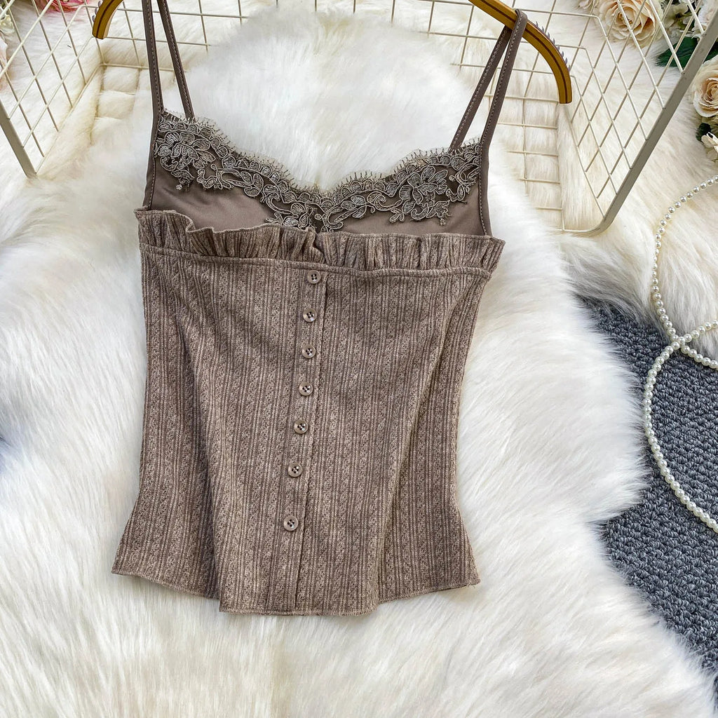 Sexy Basic Knit Lace Crop Top