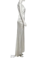 Silky Satin Evening Gown With Low Neck Backless Design Sleeveless Maxi Dress