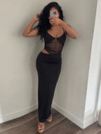 Mesh Patchwork Maxi Dress With Backless Silhouette Sleeveless