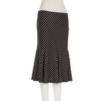 Black Polka Dot Print Midi Skirt With Low Waist Lightweight Knit