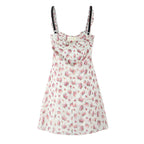 Romantic Beige Pink Flower Sling Sexy Dress Ruched Bra Backless  Dress