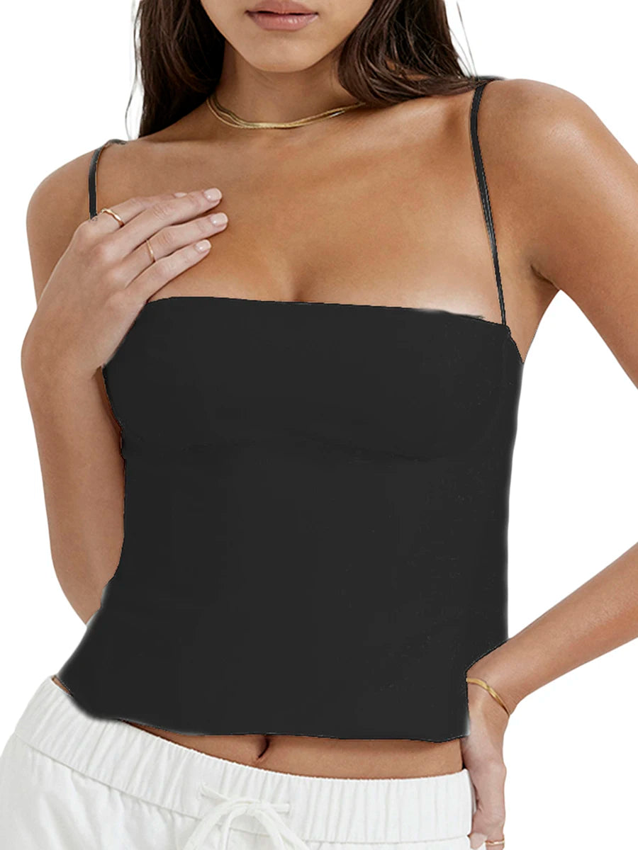 Chic Backless Corset Top With Zip Up Bustier Crop Spaghetti Strap