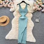 Wrap Knit Maxi Dress With Side Split