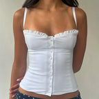 Lace Patchwork Cropped Camisole With Cinched Waist Slender Ruched Top