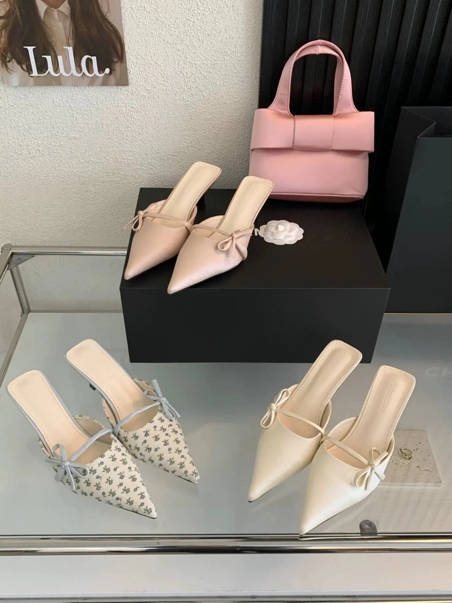 Elegant Bow Pointed Toe Mules With Thin Slip-on Heels