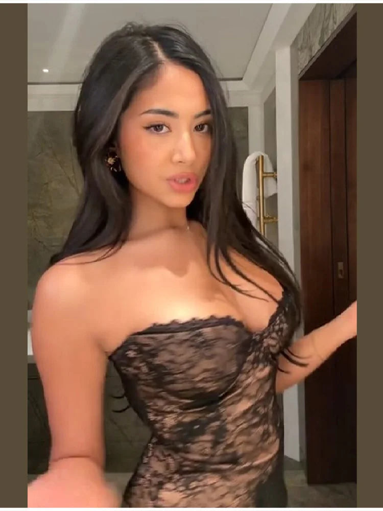 Floral Lace Strapless Corset Transparent Bustier Top