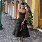 Backless Suspender Midi Dress Sleeveless A Line Style For Evening Wear