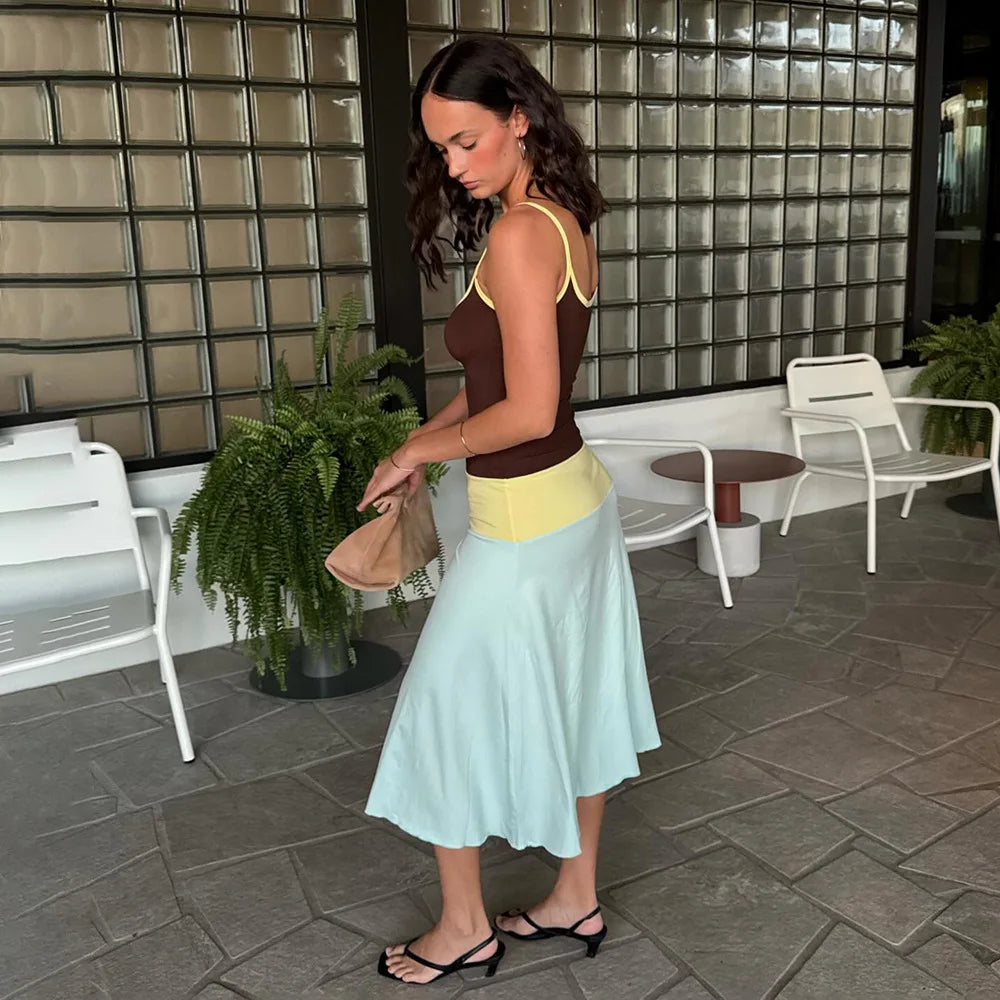 Colorful Spaghetti Strap Maxi Dress Slim Backless Sundress