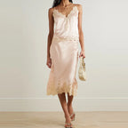 Lace Patchwork Two-piece Set With V-Neck Sling Top And Long Skirt