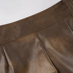 Vintage PU Leather Mini Shorts For Women With Zip Pockets Low Rise