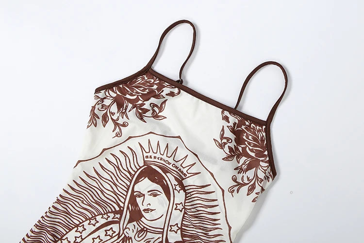 See Through Sling Dress Backless Mini For Women Flirty Cartoon Print