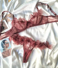 Flowery Sexy Mesh Lingerie Thong Set Hot Flirt Half Cup Ultra-thin Bra
