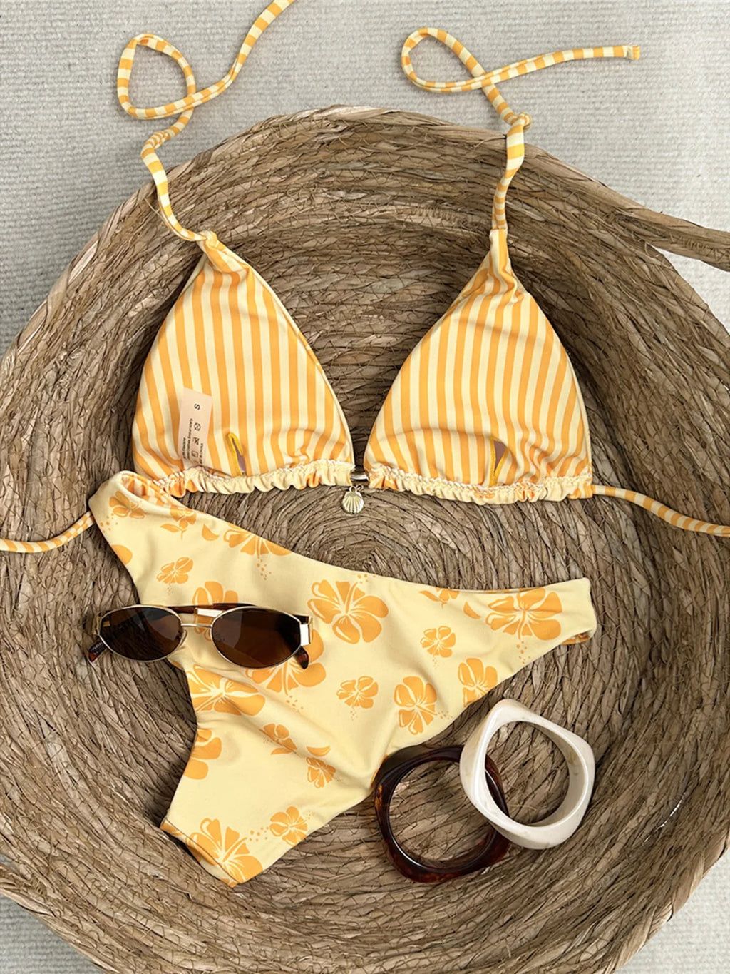 Brazilian Padded Sexy Floral Halter Two-pieces Bikini set