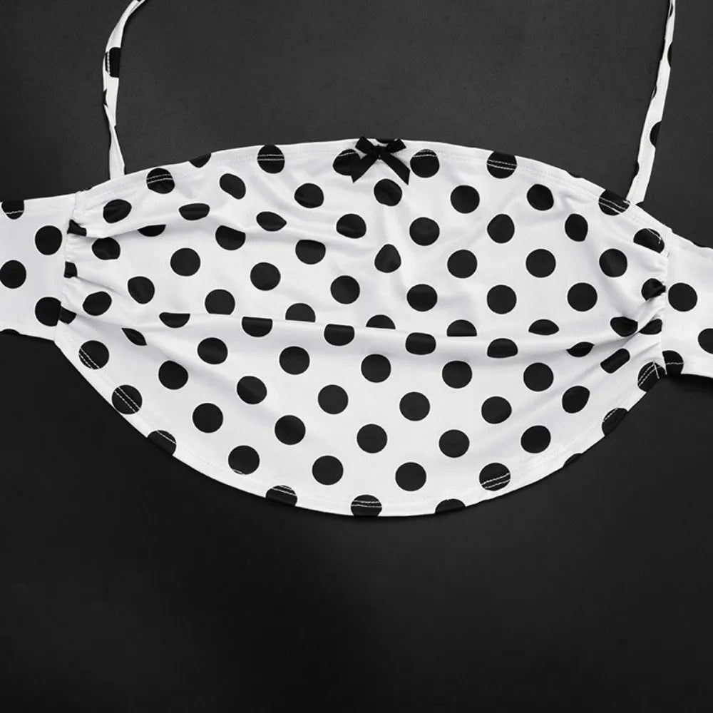 Polka Dot Two piece Halter Crop Set With Backless Top And Skinny Capri Pants