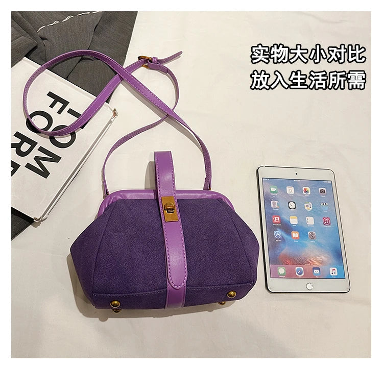 Luxe Faux Suede Frame Shoulder Bag With PU Accent Elegant Crossbody