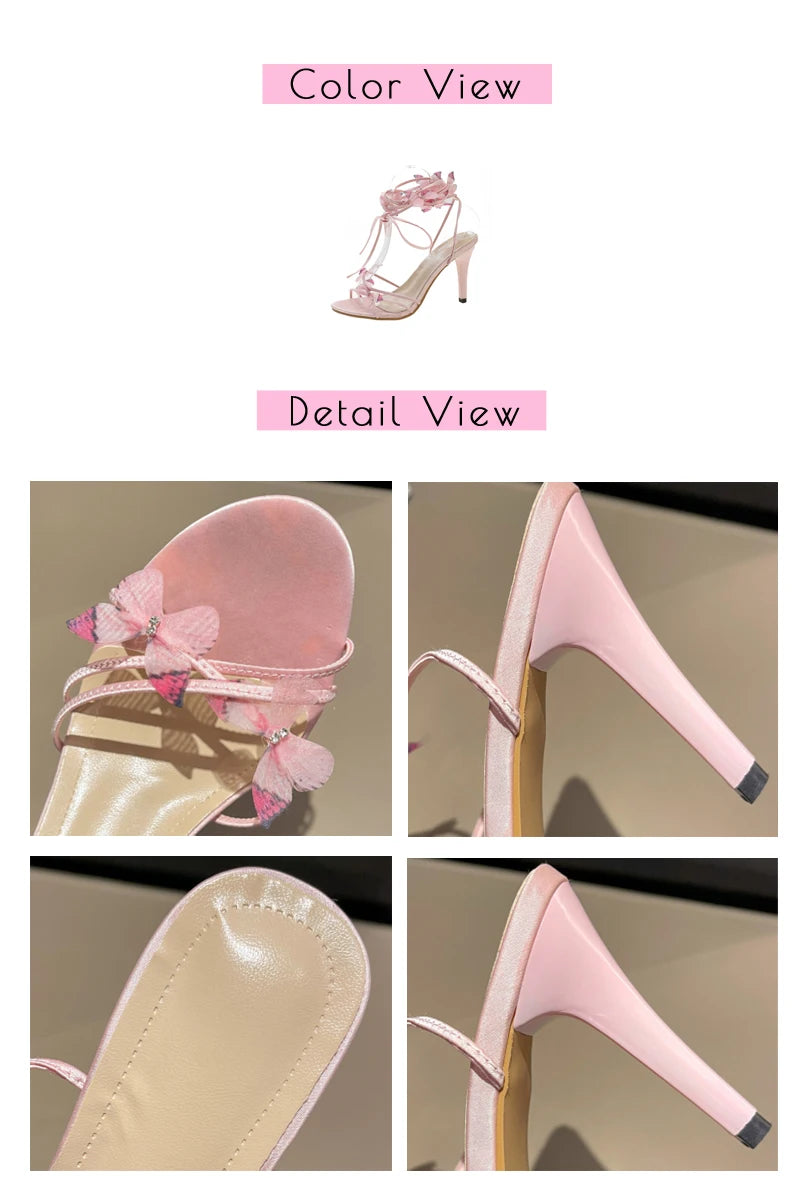 Glam Pink Satin Butterfly Strappy Heels