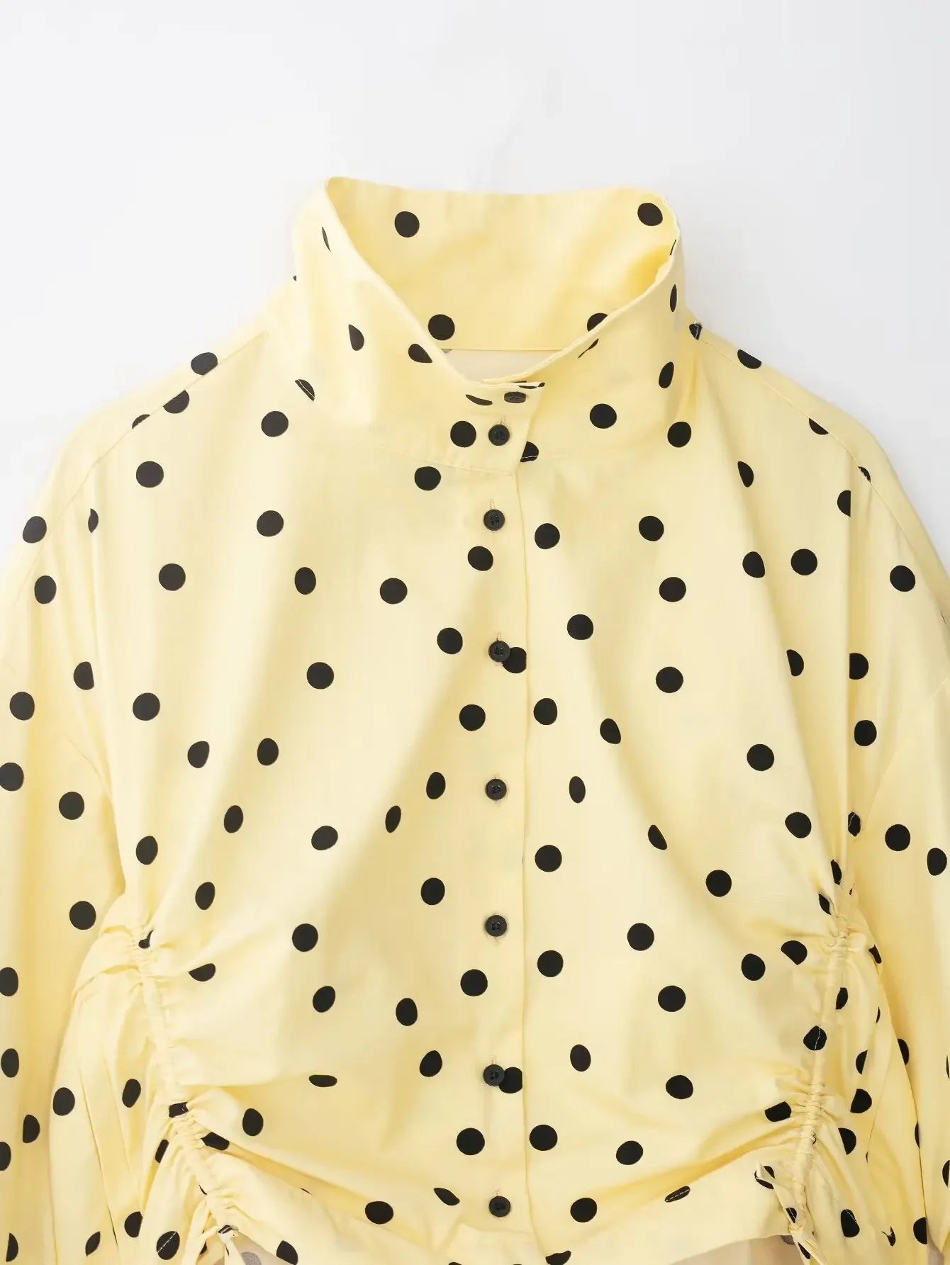 Yellow Polka Dot Two Piece Set With High-Neck Jacket And Balloon Shorts
