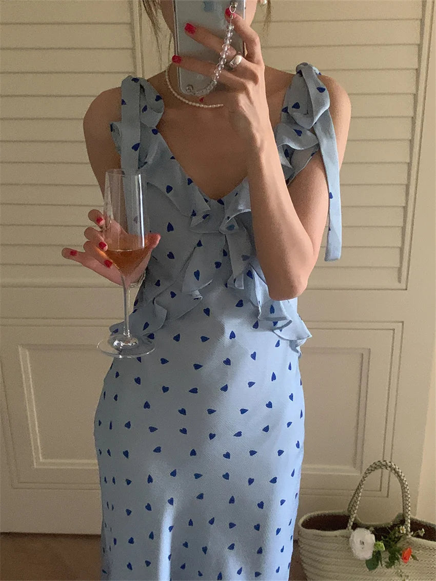 Allover Printed Dress With V Neckline Ruffles And Sleeveless Silhouette
