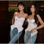 Romantic Floral Corset Cami Top With Sweetheart Neckline And Irregular Hem For Summer