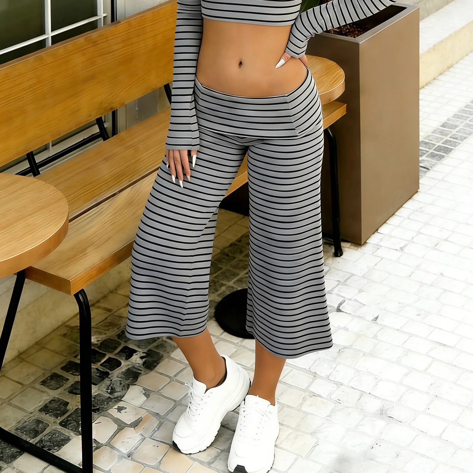 Striped Wide-Leg Palazzo Pants With Elastic Waist