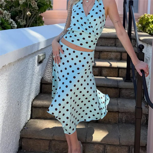 Retro Polka Dot Asymmetrical Midi Skirt With High Waist Flowy A-Line