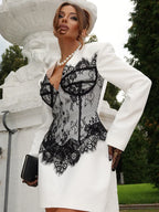 Lace Patchwork Mini Dress With Contrast Details
