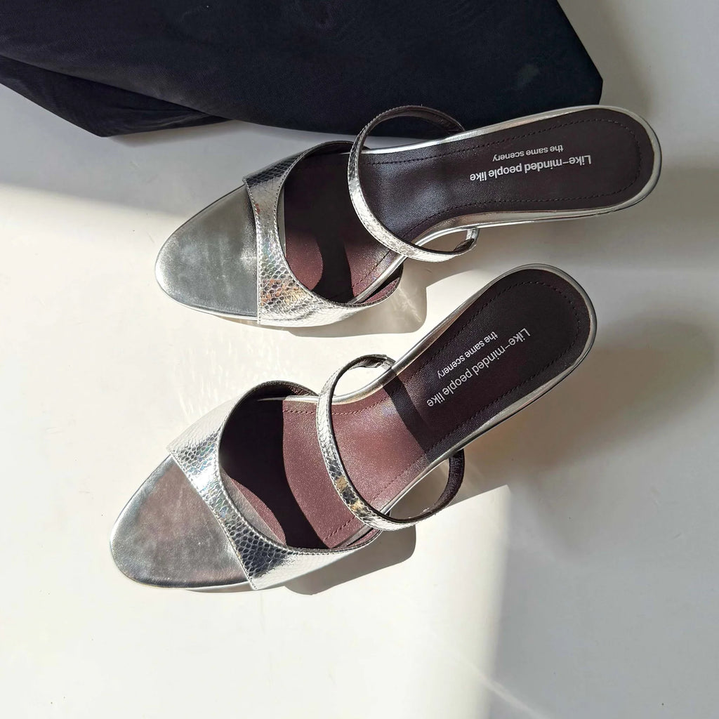 Genuine Leather Slip On Peep Toe Mules