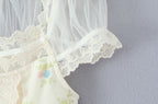 Sweet Floral Print Chic Lace Short Blouses Vintage Square Collar Puff Sleeve Slim Shirt