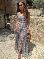 Polka Dot Pleated Maxi Dress With Slit V Neck Off Shoulder Sleeveless Evening Wear