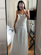 Backless Lace Up Polka Dot Maxi Dress