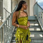 Elegant Halter Backless Ruffles Mini Dress Slim Fit With Tassel Detail