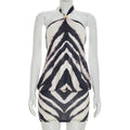 Zebra Print Halter Backless Mini Dress For Nightlife Chic