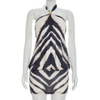 Zebra Print Halter Backless Mini Dress For Nightlife Chic