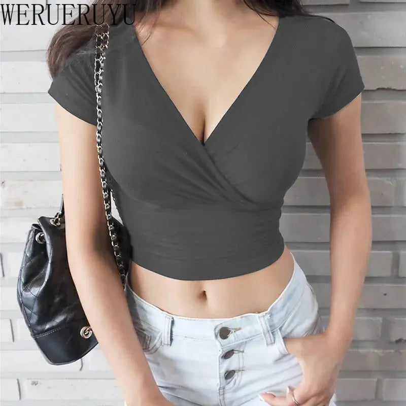 V Neck Crop Top Tee