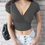 V Neck Crop Top Tee