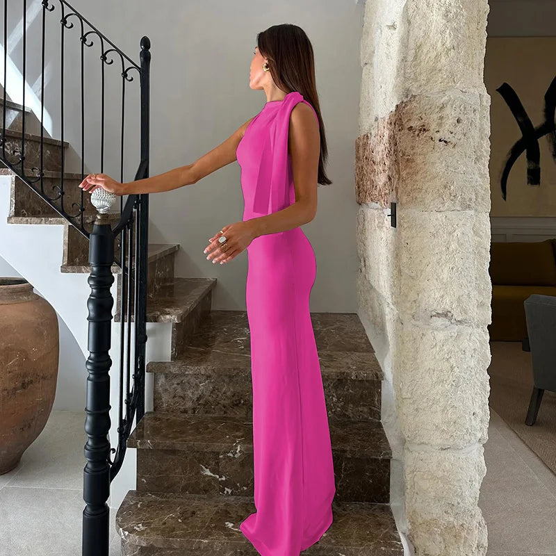 Sleeveless Bodycon Maxi Dress - Patchwork O-Neck