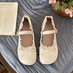 Lolita Inspired Mary Jane Flats With Bow Lace Pu Leather Soft Sole Slip On