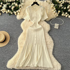 Vintage Inspired Turn Down Collar Knit Maxi Shirt Dress