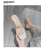 Crystal Rhinestone Clear Strap Sandals With Low Heel