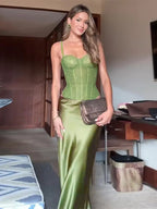 Two Piece Lace Up Top V Neck Sleeveless And A Line Skirt Set