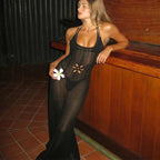 Floral Knit Strap Maxi Dress Backless Beach Cover Up For Summer Vacation And Resort Style