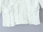 Sunlit Vintage Puff Sleeve V Neck White Chiffon Crop Top Blouse