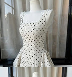 Polka Dot Gingham Mini Dress With Square Collar