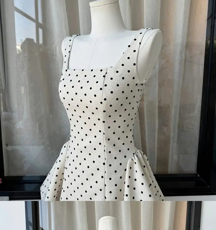 Polka Dot Gingham Mini Dress With Square Collar