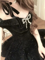 Mini Gothic Off Shoulder Dress In French Vintage Style Retro