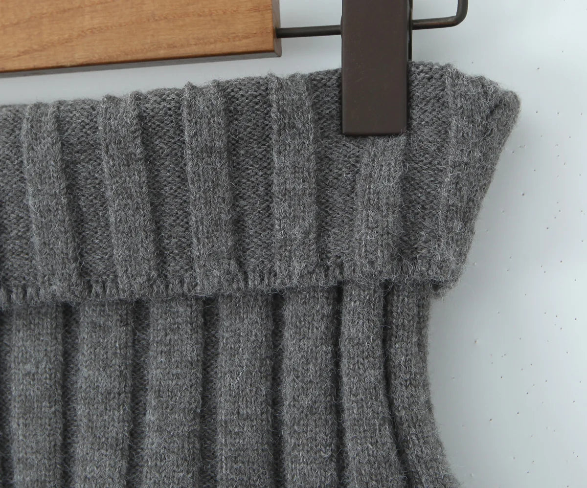 Knit Color Block Mini Skirt High Waisted Pleated