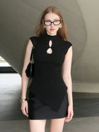 High Neck Hollow Out Bow Top