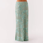 Elegant Beaded Sequin Maxi Skirt With Floral Embroidery