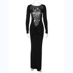 Elegant Backless Long Sleeve Maxi Dress With Bodycon Fit